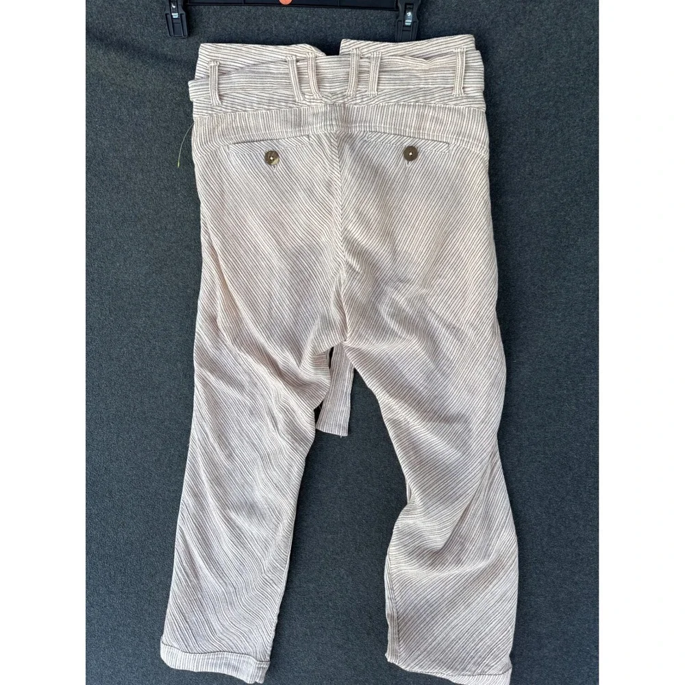 Free People Striped Cotton High Waist Tie Belt Pants OB799935 Cream Red Size 6